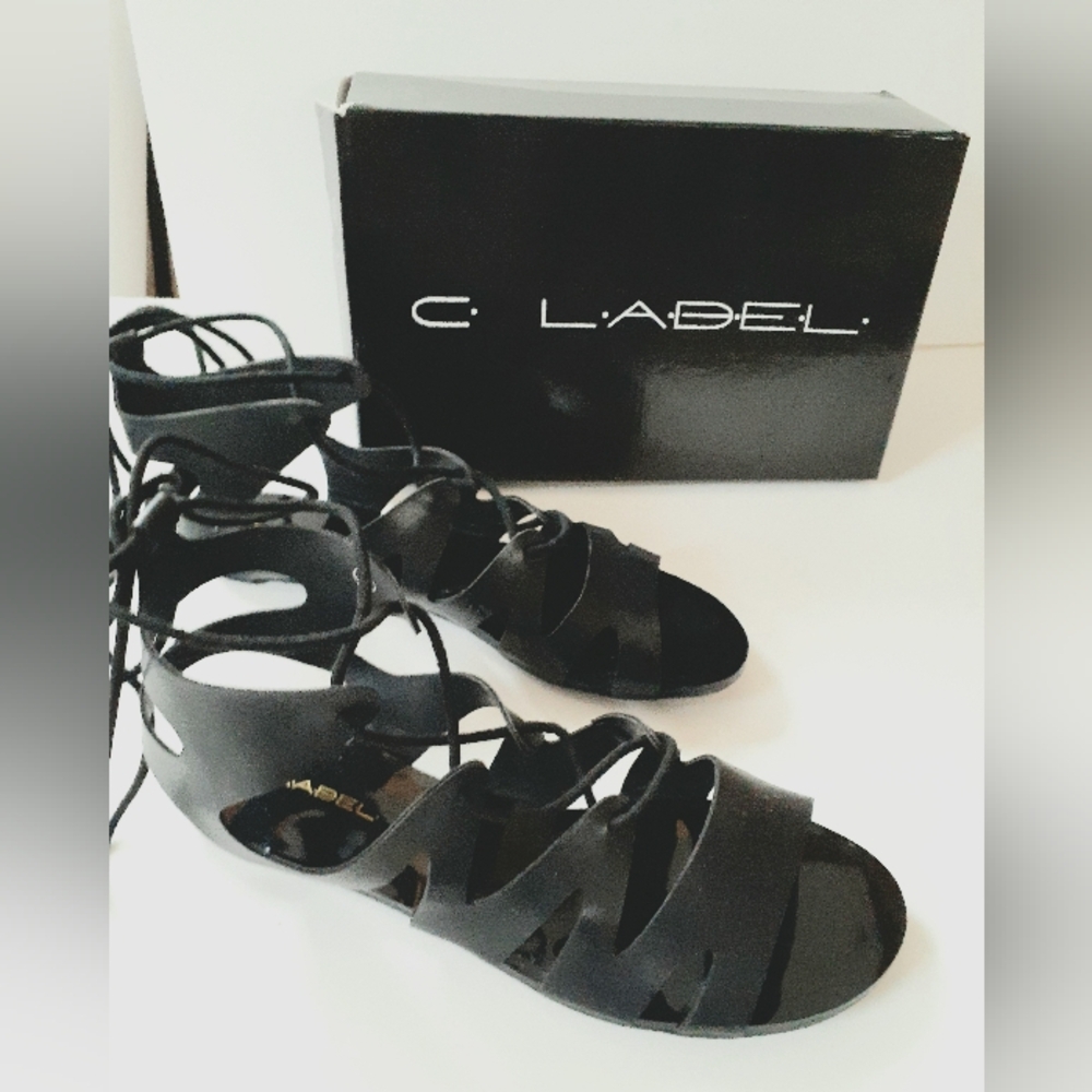 C Label Strappy Black Sandals Size 10